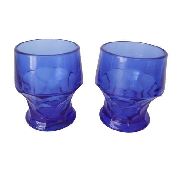 4 Vintage Viking Glass Georgian Hexagon Cobalt Blue Rocks Glasses - Picture 3 of 5